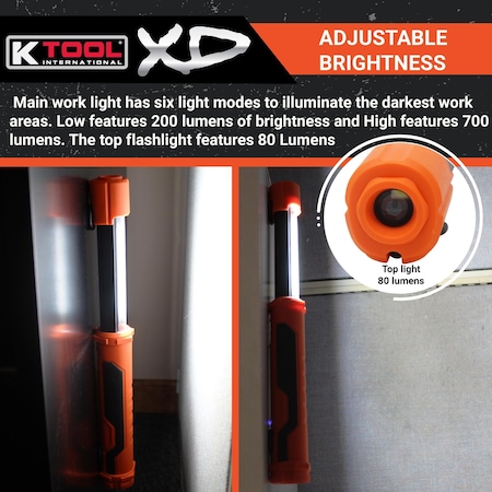 K-Tool International Handheld Rechargeable Work Light, 200-700 Lu KTIXD52848